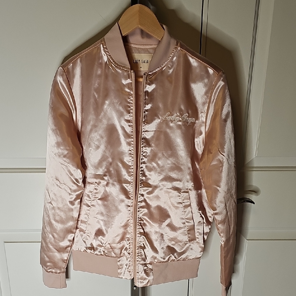 Ladies Apparel Pink Satin Bomber Jacket